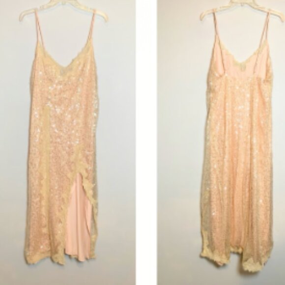 Brand New En Elly Sleeveless V-Neck Lace Sequin Slip Midi Dress - Picture 6 of 14